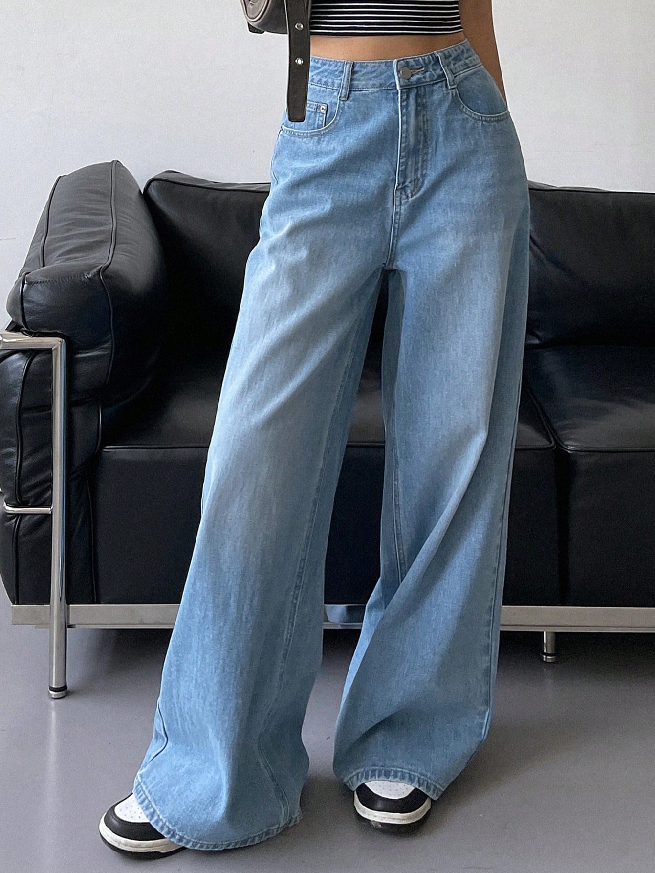 Maxct Women's Loose Fit Wide Leg Casual Denim Pants With Pockets