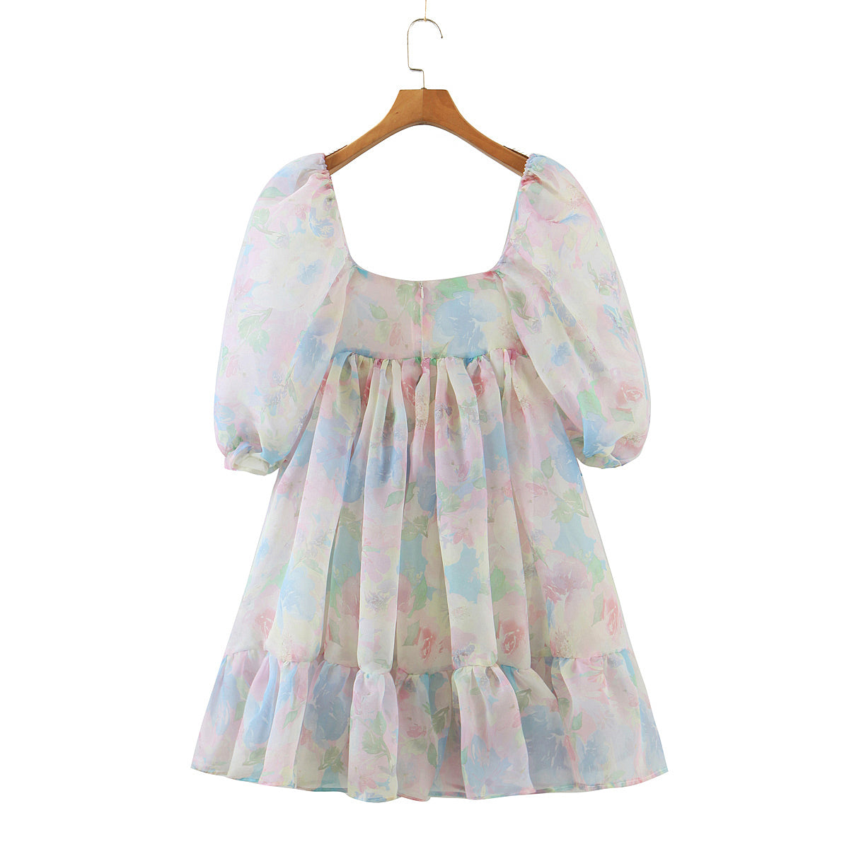 Watercolor Floral Puff Dress Maxct