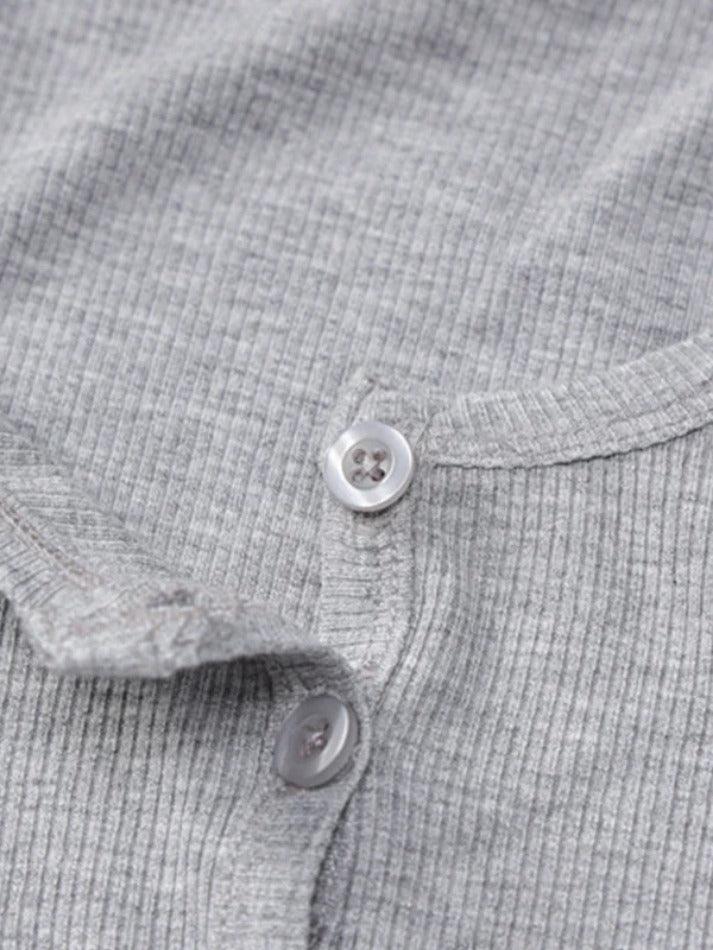 Maxct-Solid Color Breasted Crop Long Sleeve Shirt