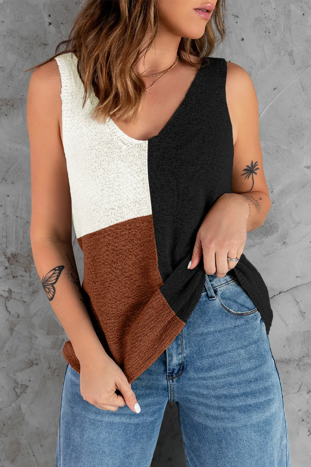 Maxct &Color Block V-Neck Knit Vest