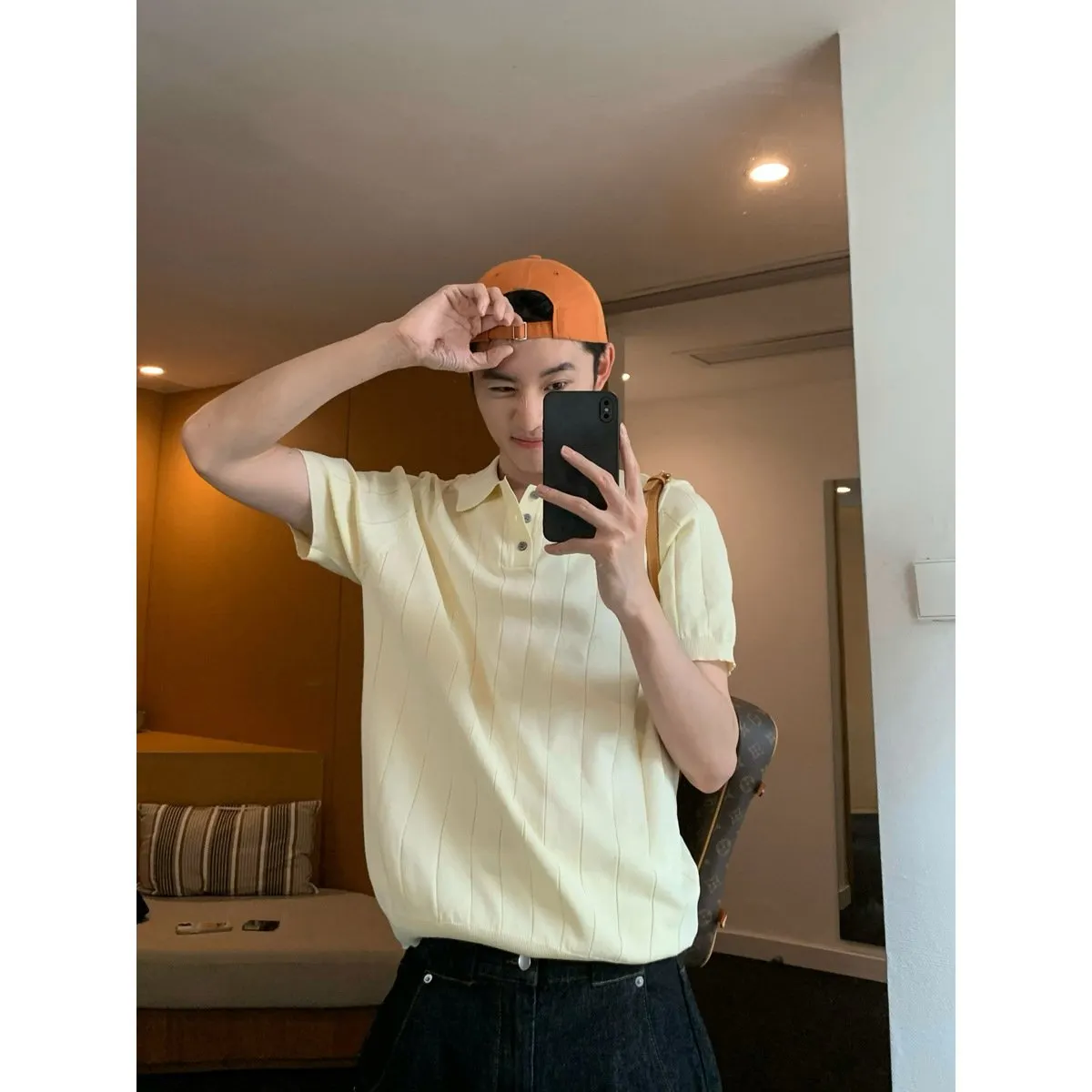 Maxct 90s Streetwear Korean Style Niche Lapel Polo Shirt Pit Button Design Short-sleeved T-shirt Men's Casual All-match Knitted Top