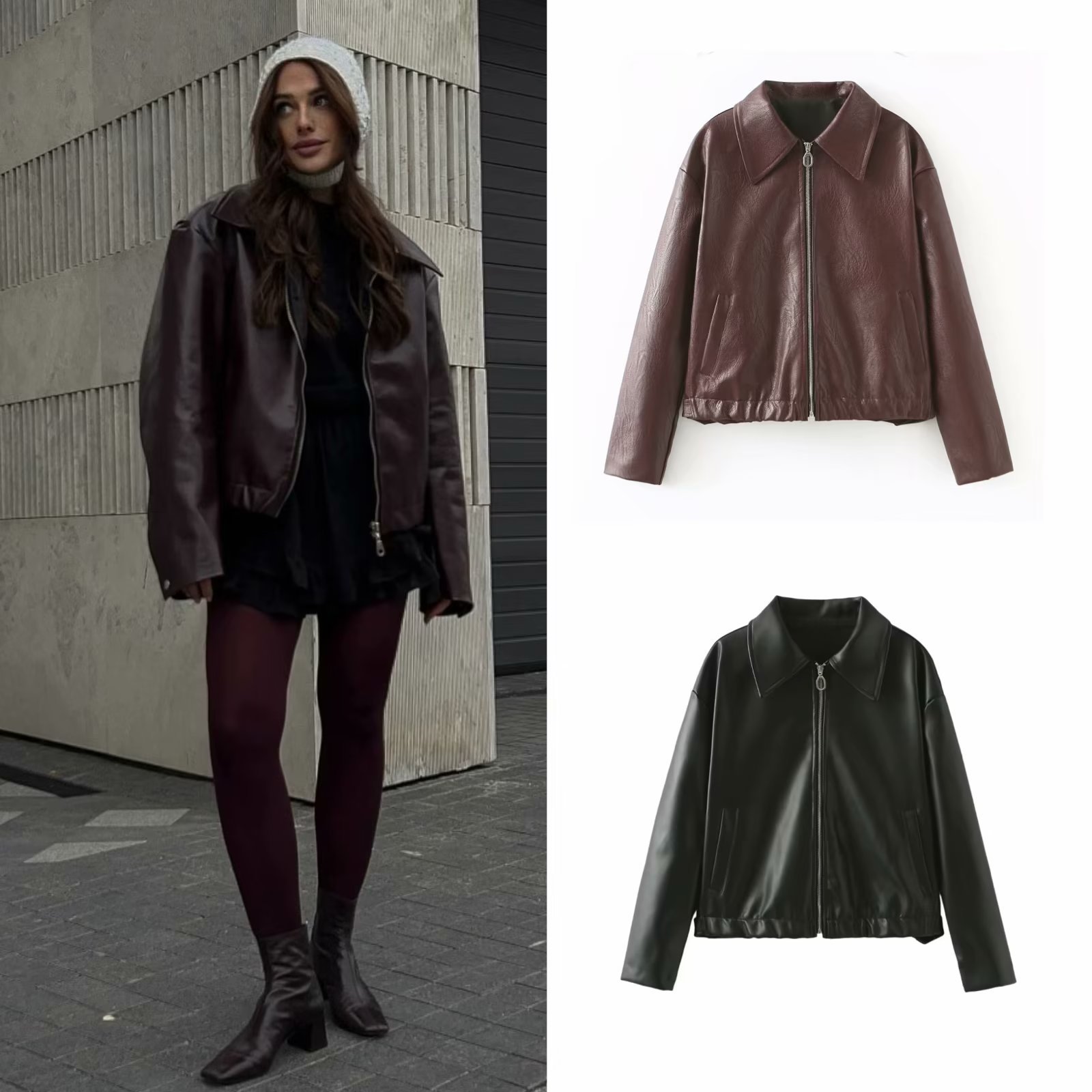 Maxct harajuku fashion dress to impress Women's Retro Lapel Zipper Leather Jacket American Casual Leather Coat Women