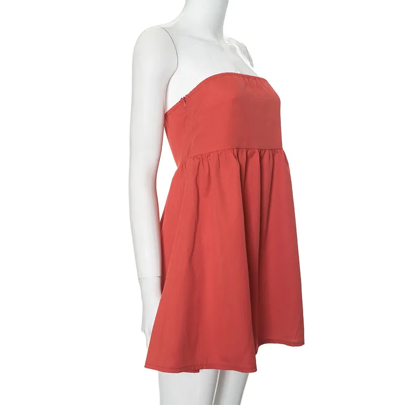 Elegant Solid Strapless Dress Women's Sleeveless Beach Vacation Short Dress Splice Off Shoulder Loose High Waist Clothing