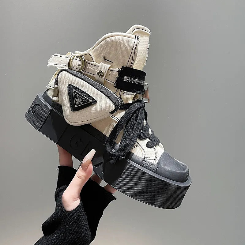 Women's Punk Gothic Denim Canvas Platform Ankle Boots Maxct