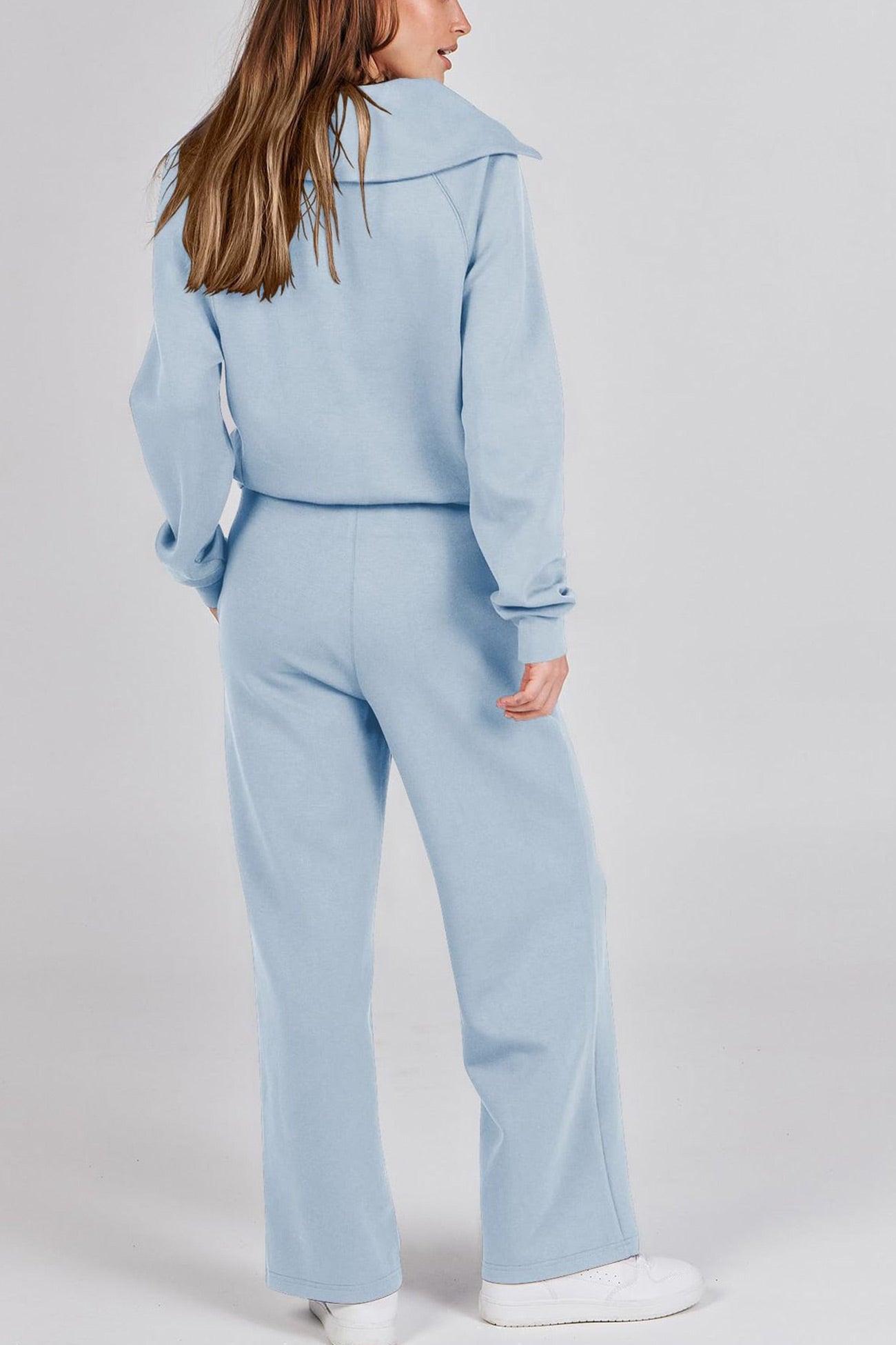 Maxct Lapel Zip-up Sweatshirt Wide Leg Long Pants Set