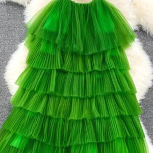 Maxct Cascading Ruffle Mesh Spaghetti Strap Mini Dress Women Purple/Green/Pink Sleeveless A-Line Vacation Beach Vestidos Female