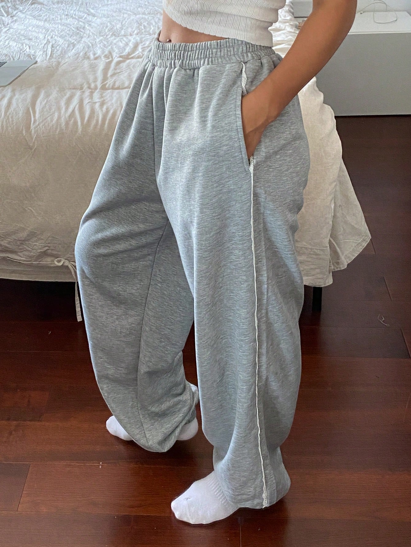 Maxct Women's Loose Fit Sweatpants With Elastic Waist And Side Lace-Up Design