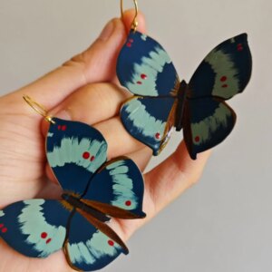 Chinese Lacquer Blue Butterfly Earrings