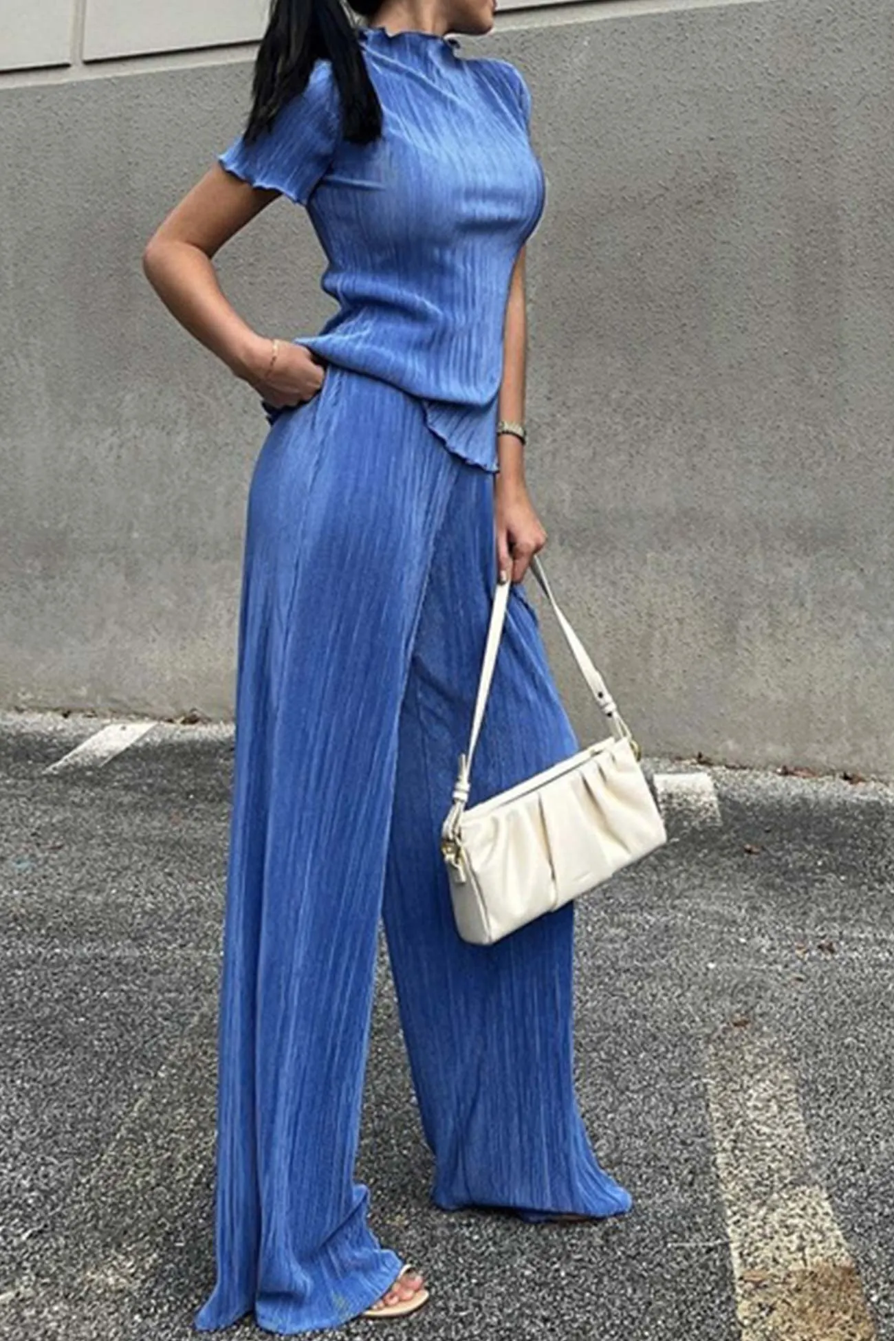 Maxct Pleated Mock Neck Shirt Long Pant Suits