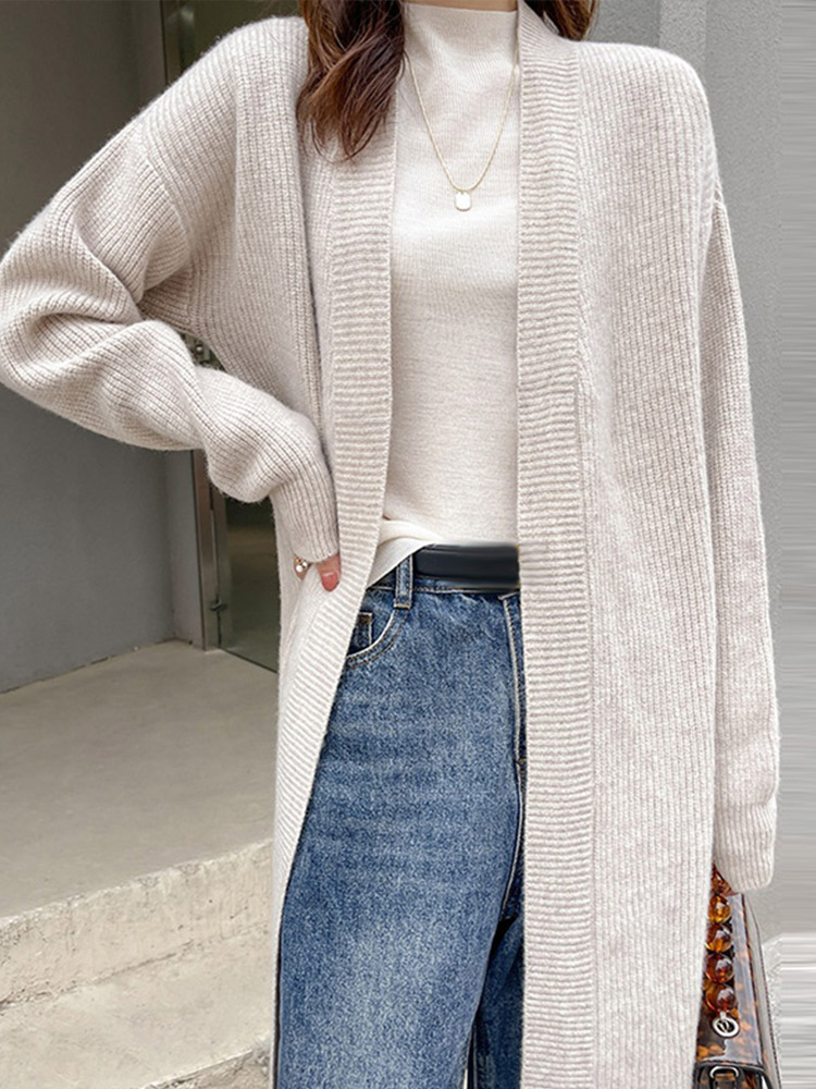 Maxct Casual Knitted Solid Long Cardigan Women Korean Loose Long Open Sweaters Female Autumn Chic Warm Simple Daily Street Tops