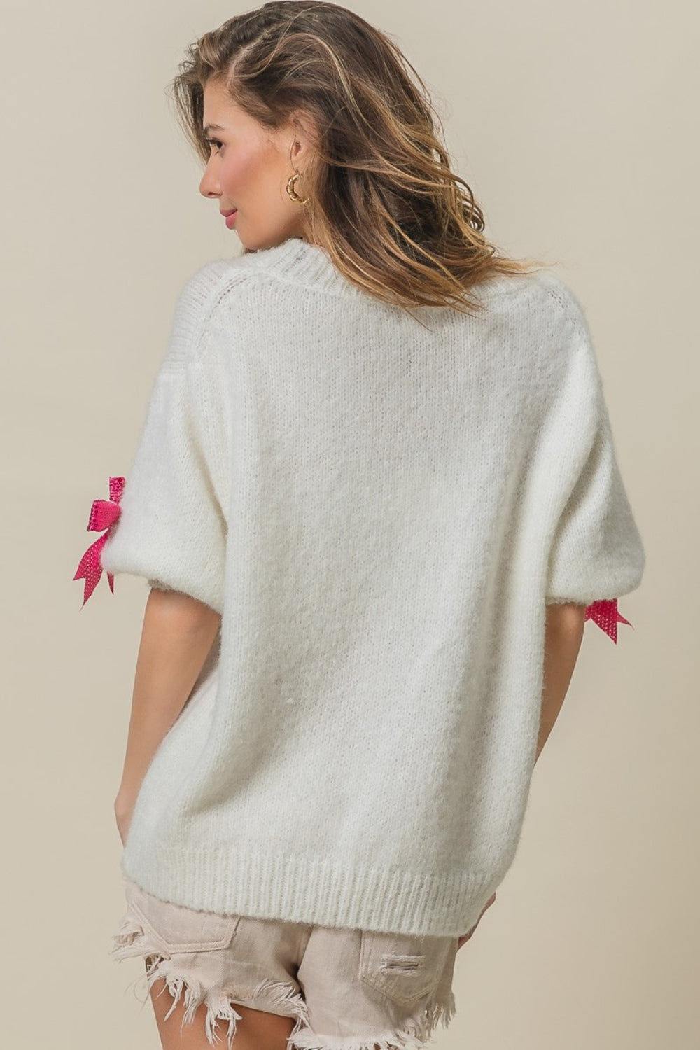 Maxct &BiBi Sequin Bow Puff Sleeve Sweater