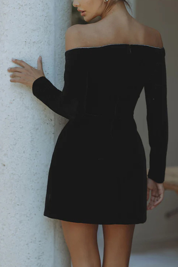 Black Off Shoulder Dress High Waist Slim Short Dress Retro Y2k Luxury Party Evening Dress Vestidos