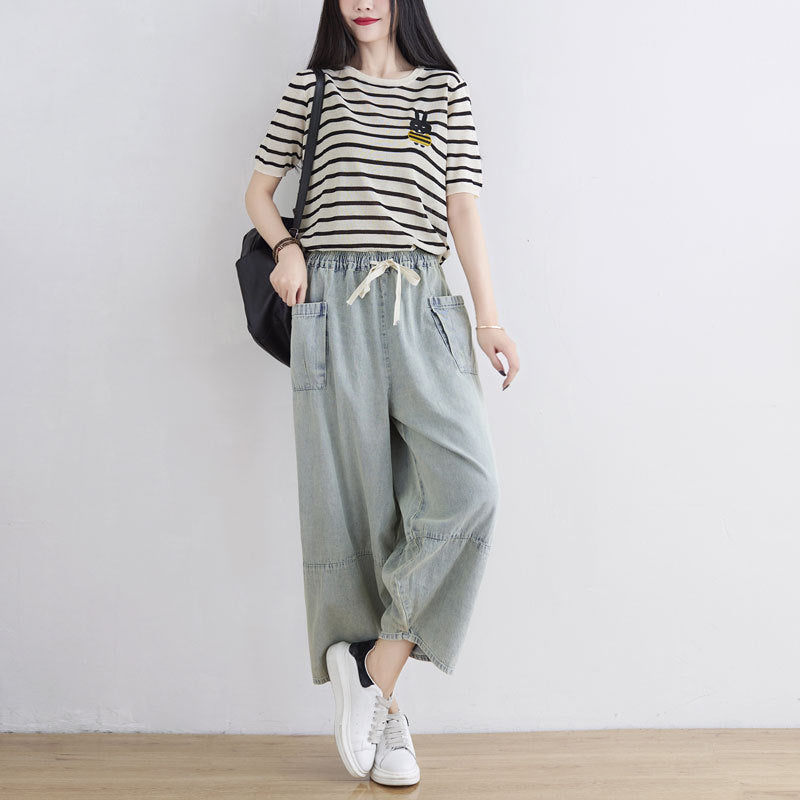 Women Spring Summer Retro Loose Denim Pants