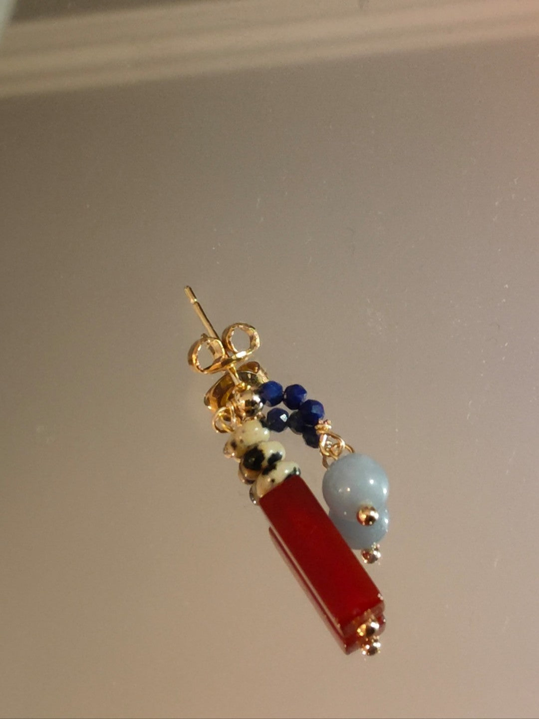 「Chinoiserie」Natural Jade Asymmetric Red Earrings