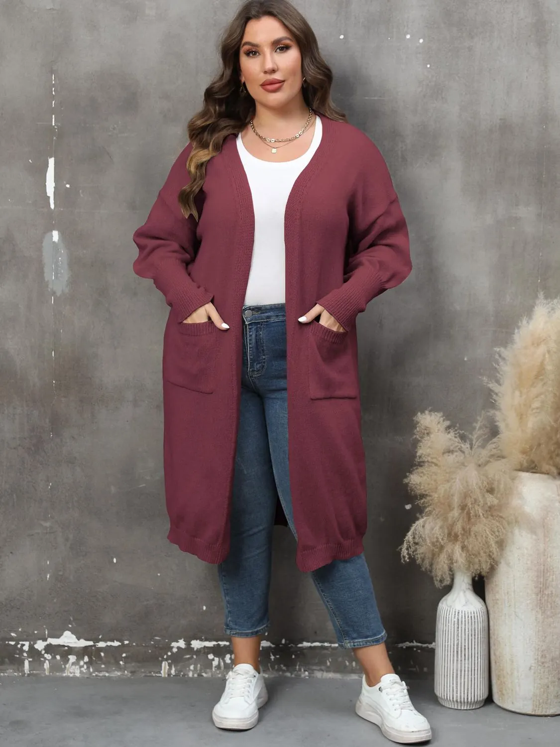 Maxct &Plus Size Long Sleeve Pocketed Cardigan