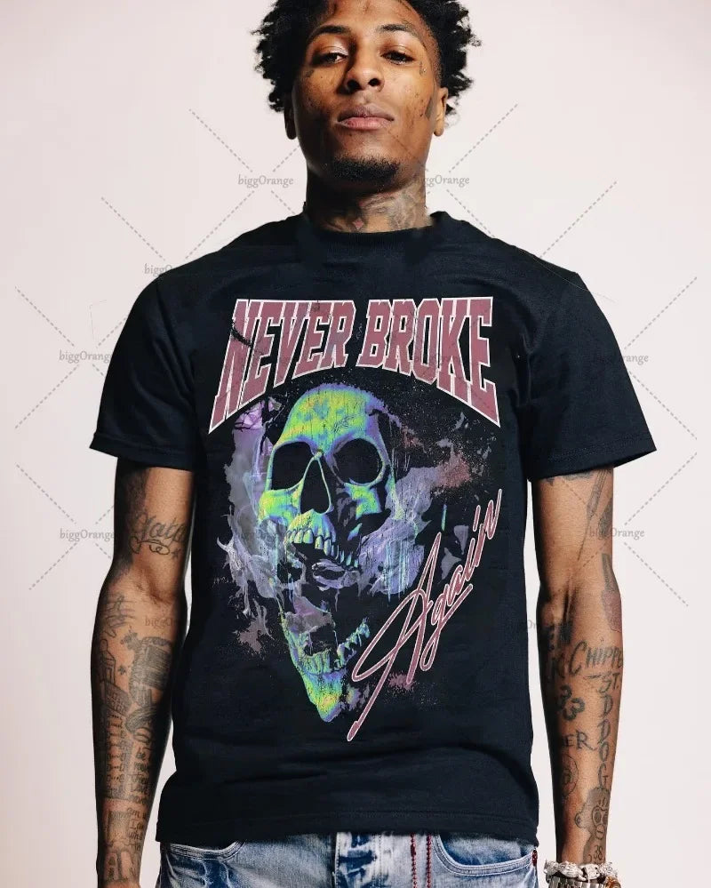 Maxct European and American trendy brand new clothing printed oversized T-shirt men Y2K high street hip-hop loose casual short-sleeved