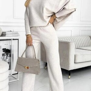 Maxct Solid Drop Shoulder Pullover Pants Set