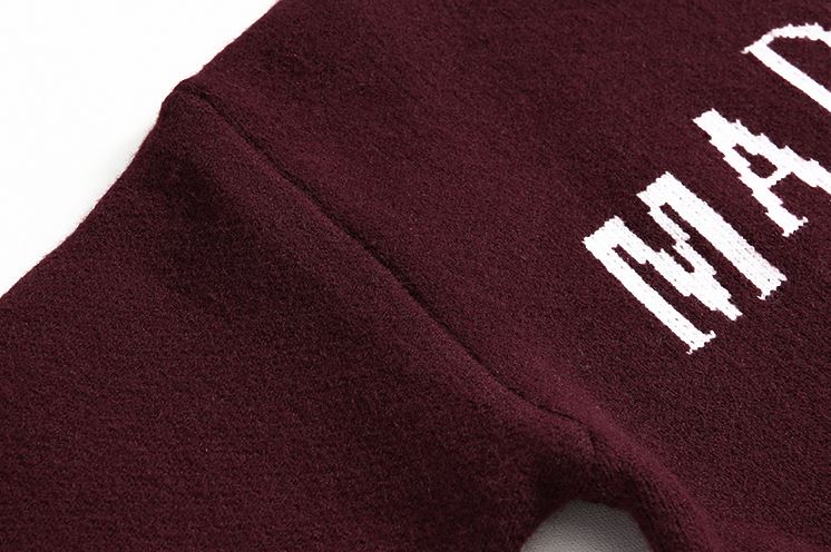 Maxct 5574 Claret Red Knitted Lettered Crewneck Sweater