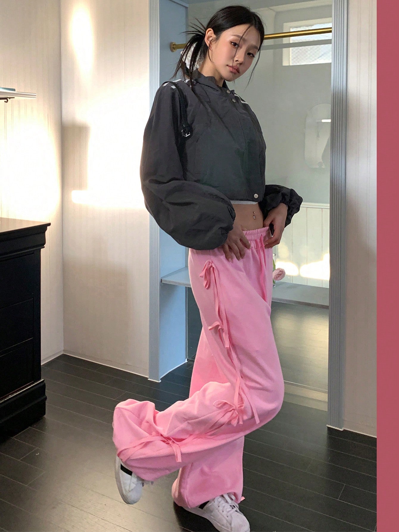 Maxct Women's Side Bowknot Drawstring Loose Sports Pants