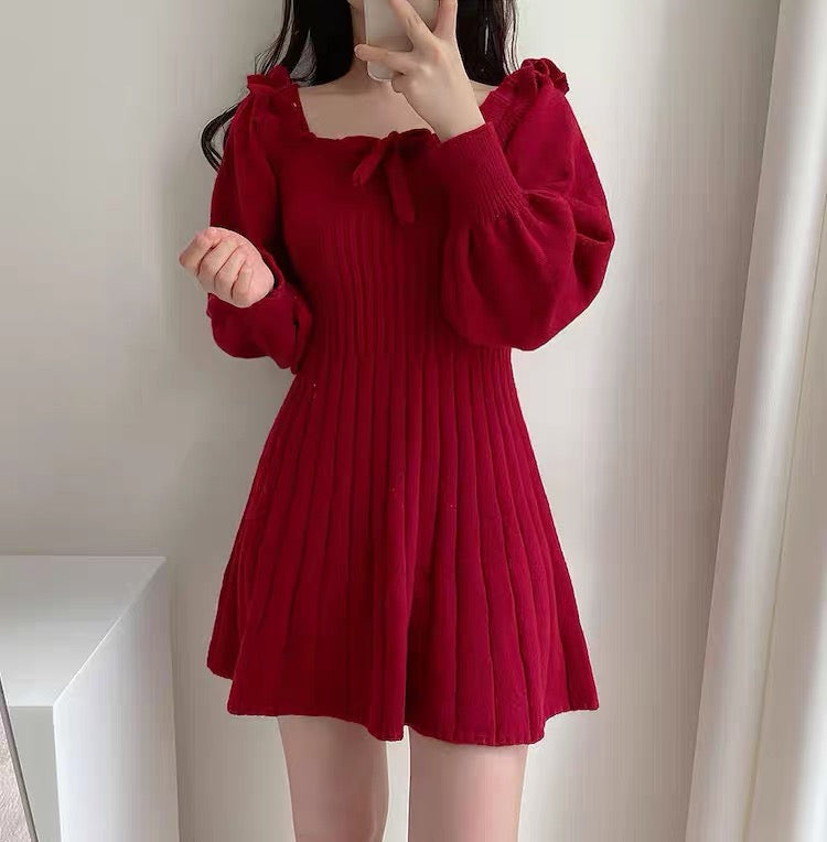 Ribbed Square Neck Mini Sweater Dress Maxct