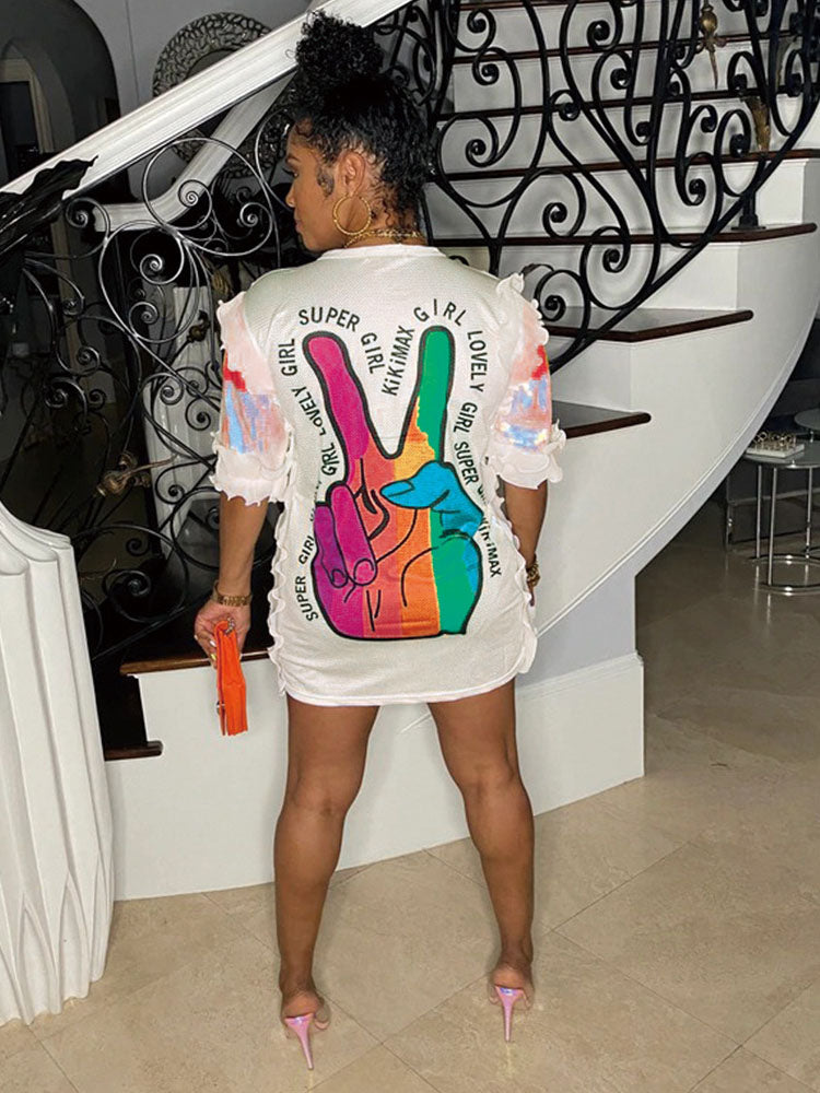 Sequin Colorful Letter Print Dress Maxct