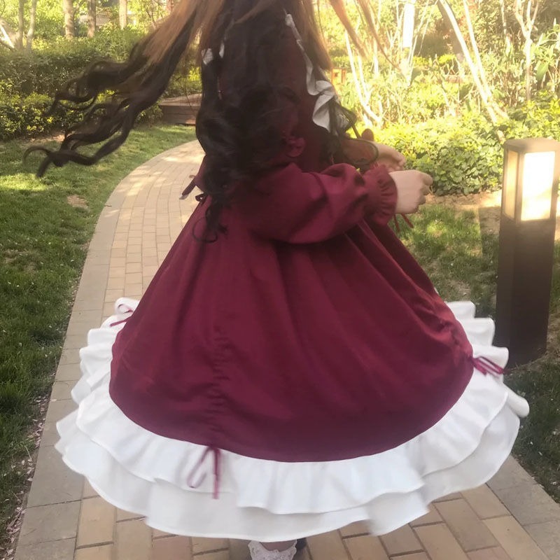 Maxct Japanese Kawaii Sweet Lolita Dresses Peter Pan Collar Ruffles Vestido Mujer Bowknot Patchwork Princess Party Femme Robe