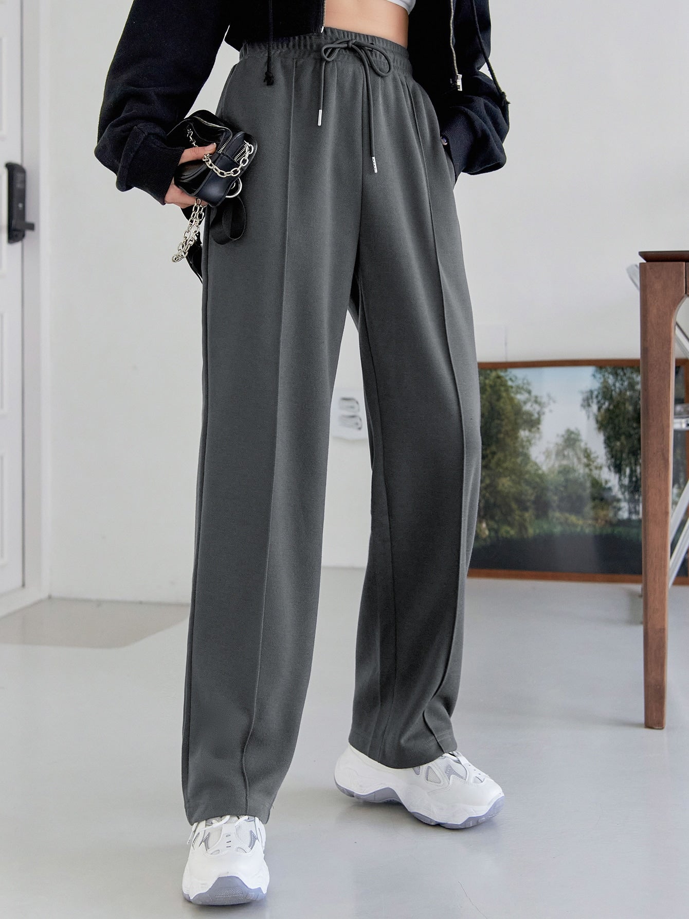 Maxct Seam Detail Drawstring Waist Slant Pockets Sweatpants