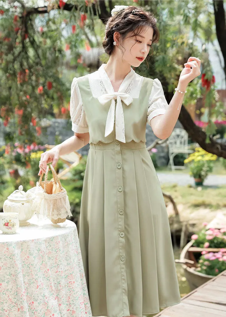Button Up Tie Neck Twofer Midi Dress Maxct