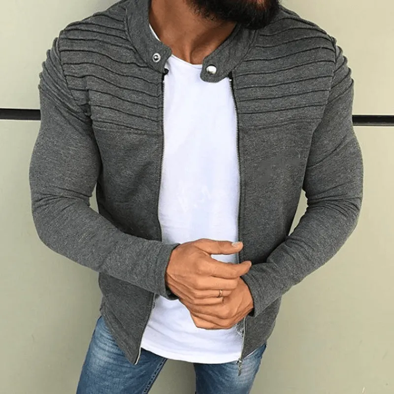 Maxct &Men's Solid Stand Collar Zipper Jacket