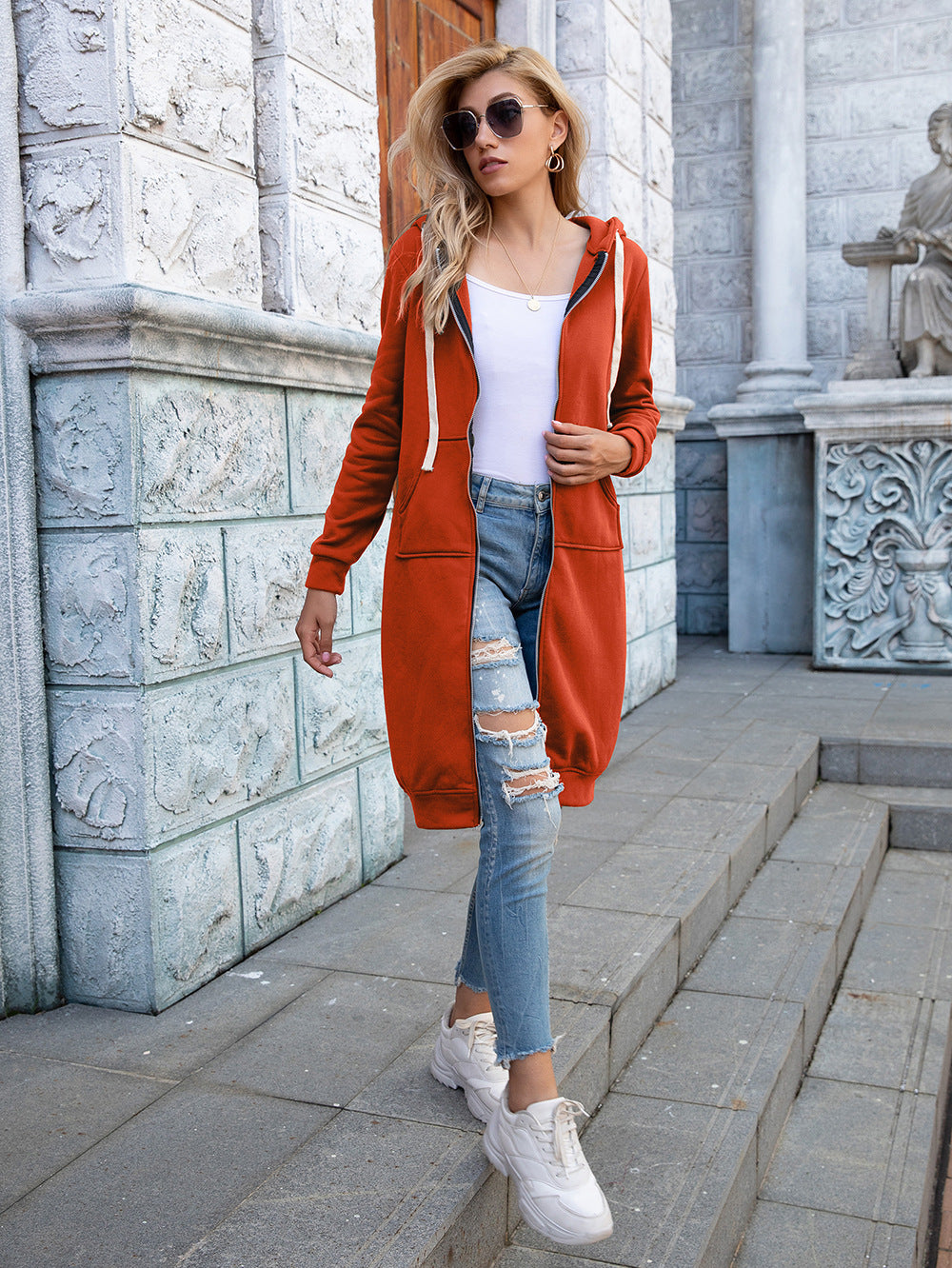 Full Size Zip-Up Longline Hoodie with Pockets - Image 10