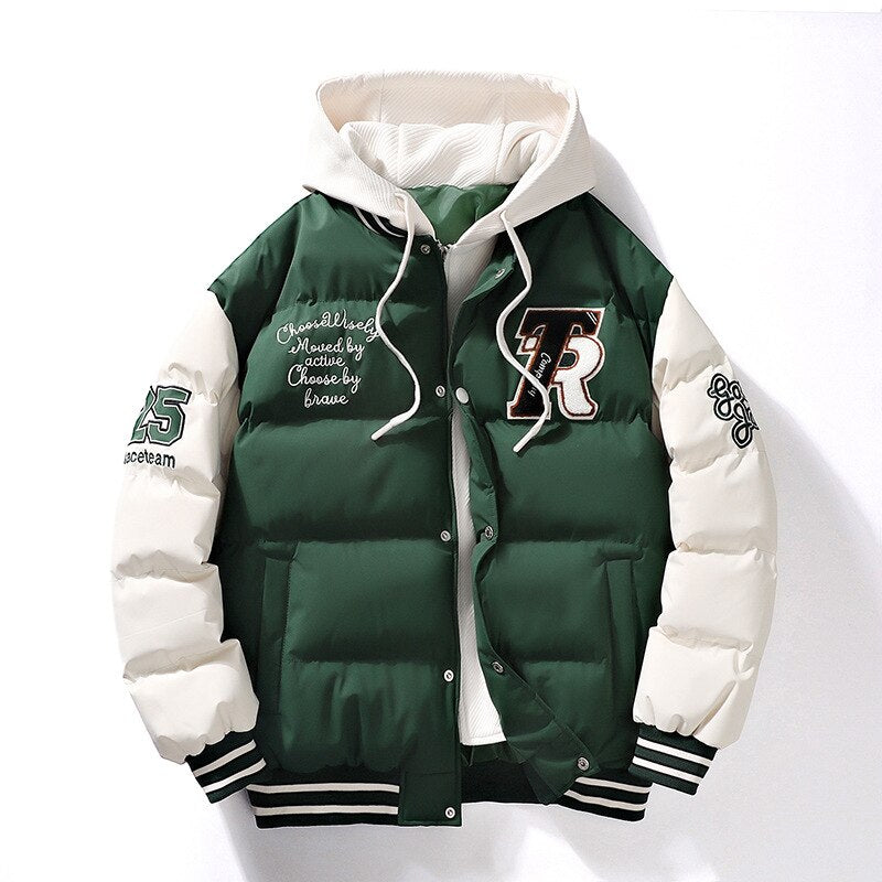 Maxct &Men's Embroidered Hooded Varsity Down Jacket