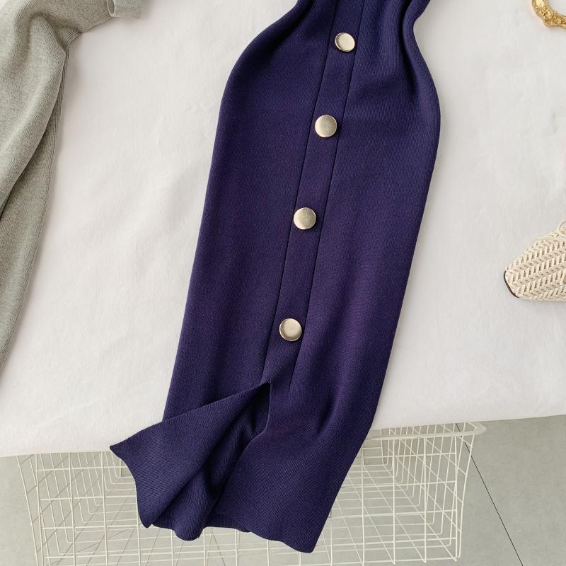 Summer Pink/Red/White/Black Women Knitted Dress Vintage High Waist Button Single-breasted Slim Casual Dress For Female New