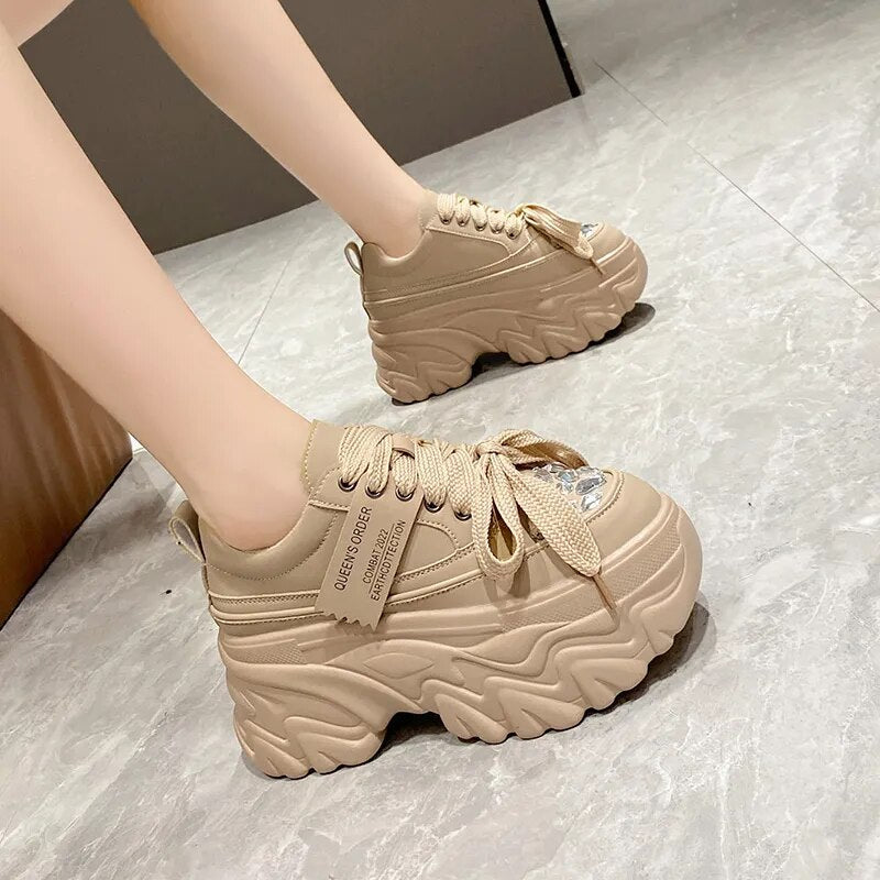 Chunky Sneakers 8cm Heel Women's Solid Color Platform Shoes Maxct
