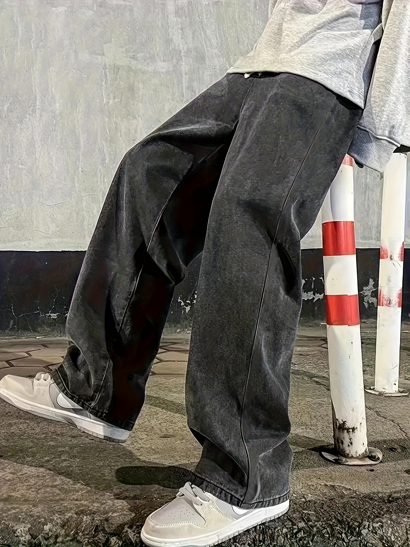 Wide Leg Cotton Jeans, Men's Casual Street Style Loose Fit Denim Pants For Spring Summer