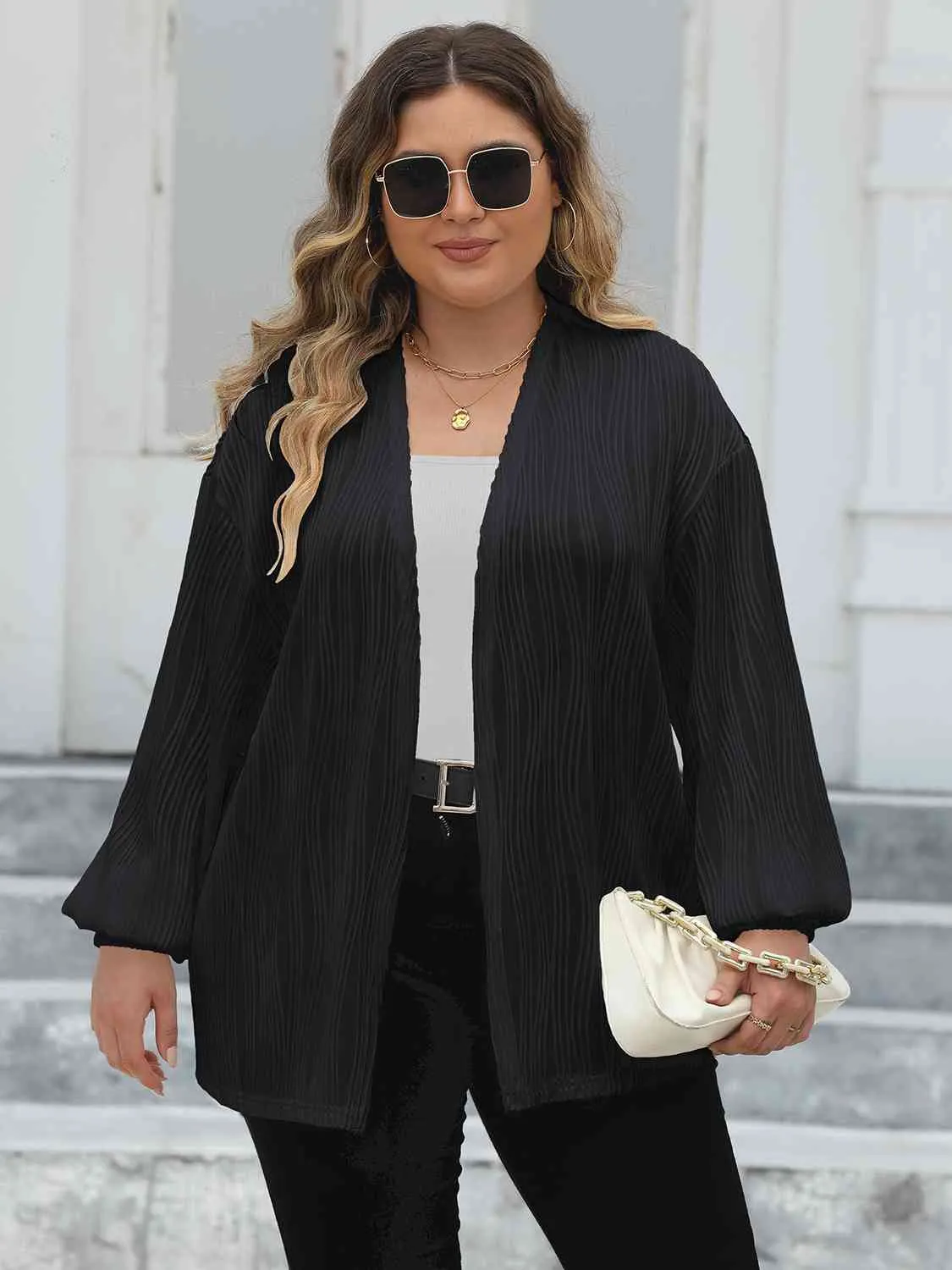 Maxct &Plus Size Open Front Long Sleeve Cardigan