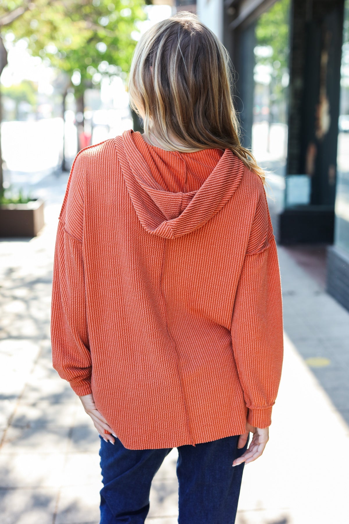 Maxct &Cozy Days Rust Mineral Wash Rib Knit Hoodie