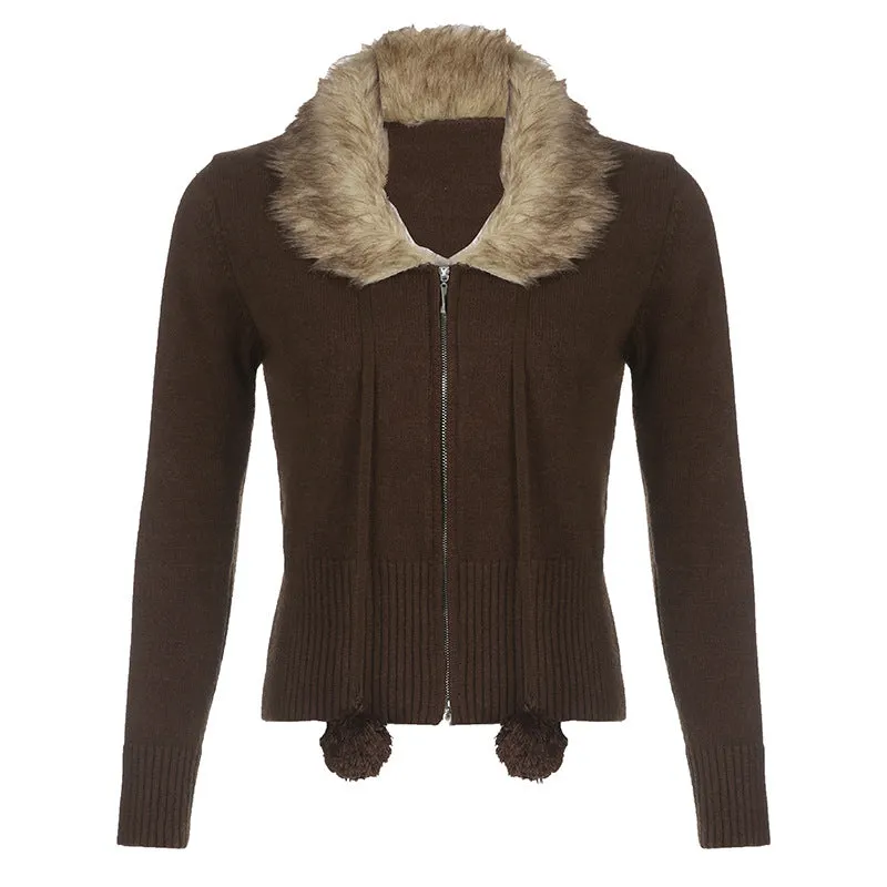Maxct 90s Faux Trim Zip Up Cardigan