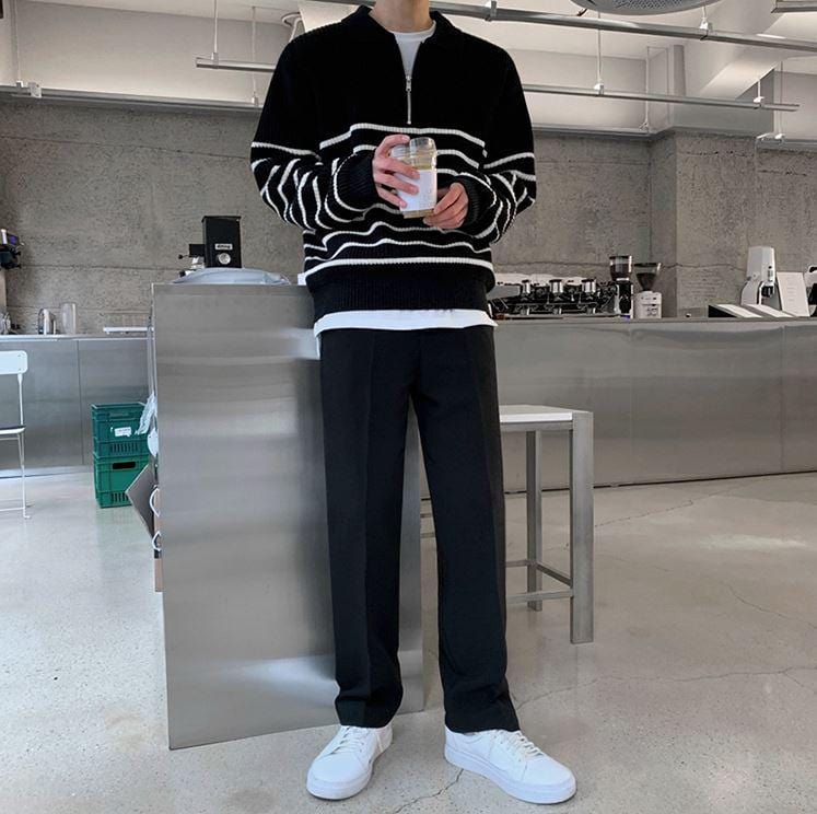 Maxct 5543 Knitted Half Zip-Up Stripe Sweater