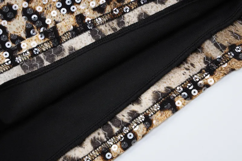 Leopard Print Spaghetti Shoulder Strap Square Collar Mini Dress Sparkly Sequins Party Club Y2K Clothes