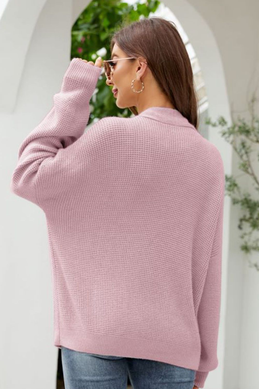 Maxct &Waffle-Knit Dropped Shoulder Cardigan