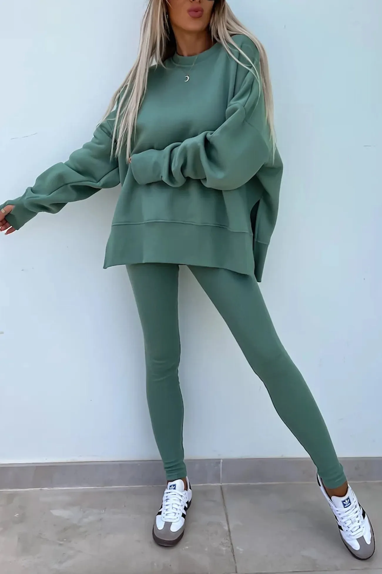 Maxct Crew Neck Slit Sweatshirt Legging Suits