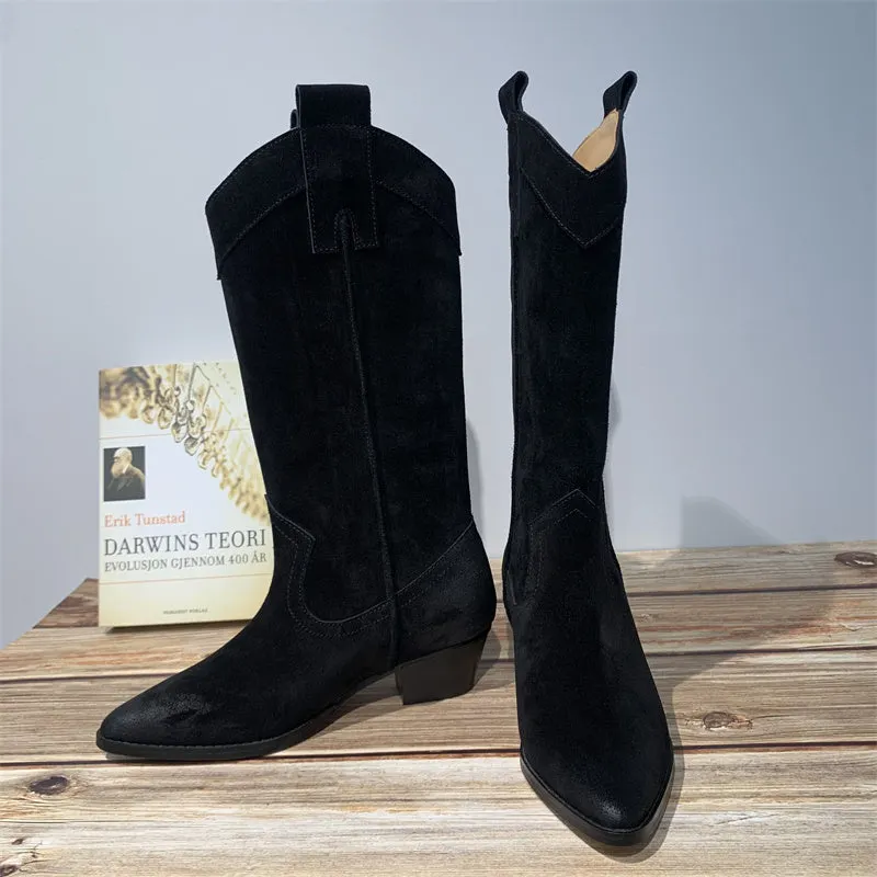 Western Bootss Mid Calf suede knee boots- Black/Khaki Maxct