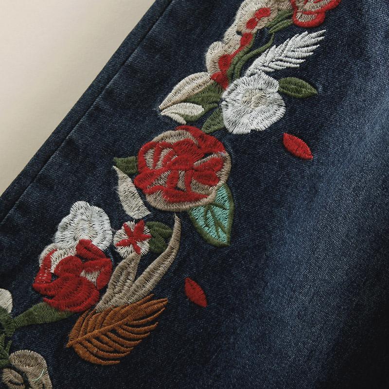 Maxct Women Retro Embroidered Denim Wide-Leg Pants