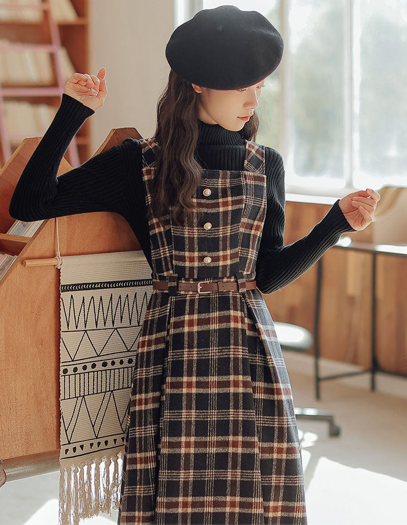 Holiday Plaid Pinafore Midi Dress Maxct