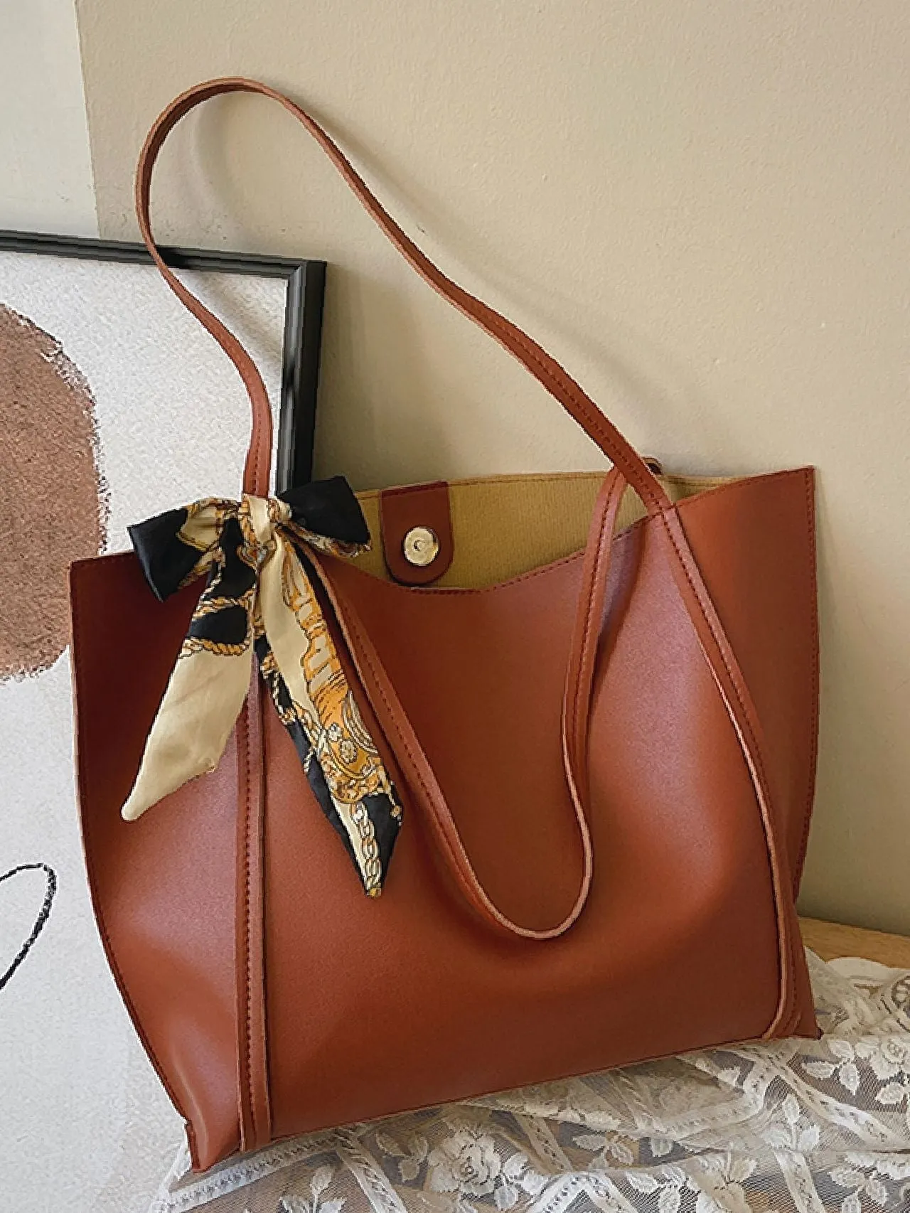 Maxct - Twilly Scarf Decor Shoulder Tote Bag  - Women Tote Bags