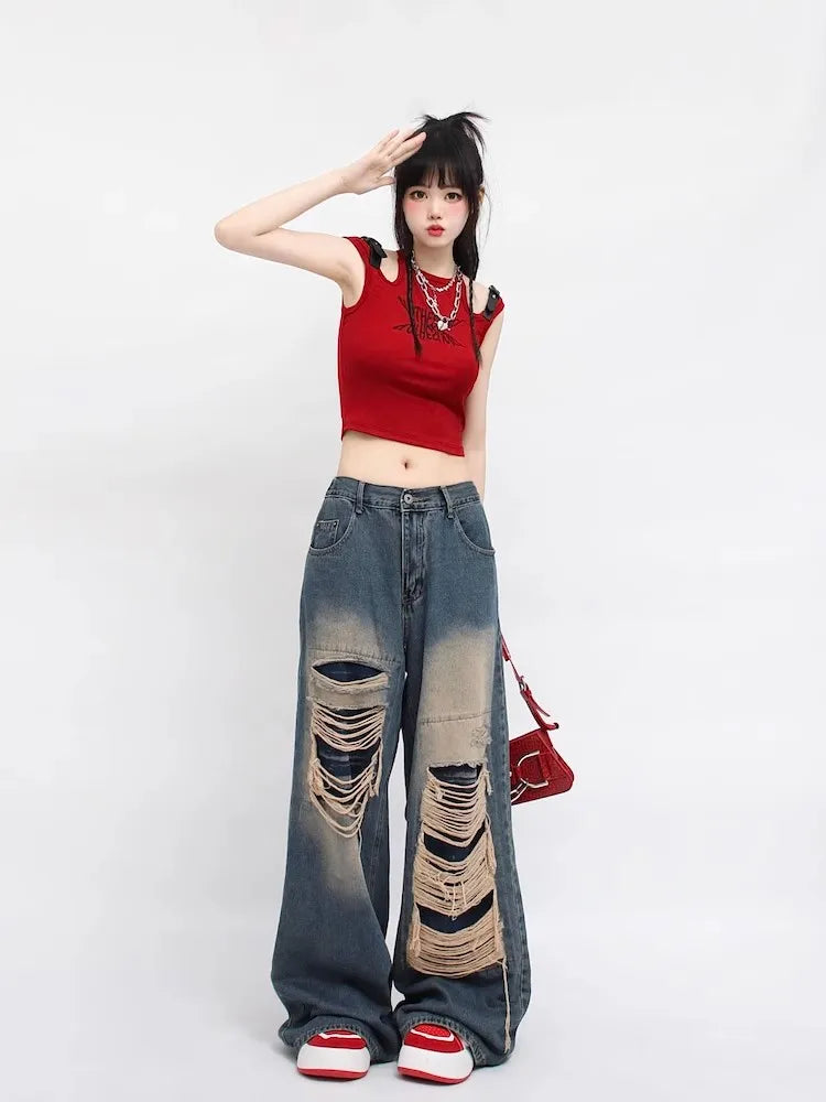 Mopping Style Wide Leg Baggy Jeans Maxct
