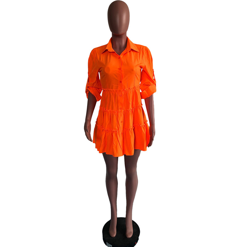 Solid Ruffles Shirt Dress Women Streetwear Half Sleeve Buttons Up High Waist Mini Dress Summer Casual Party Dresses