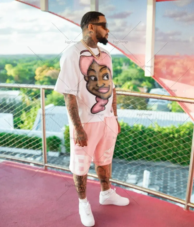 European and American Street Fashion Brand Versatile T-shirt Tops Women Y2k Retro Cartoon Print Oversized Short-sleeved Men