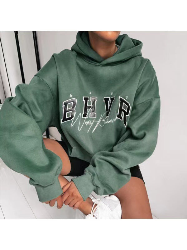 Maxct Ladies Letter Print Warm Long Sleeve Sweatshirt