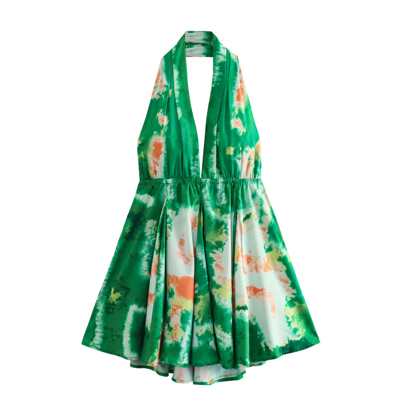 Maxct New Summer Print Dress With A Collar And A Bare Back